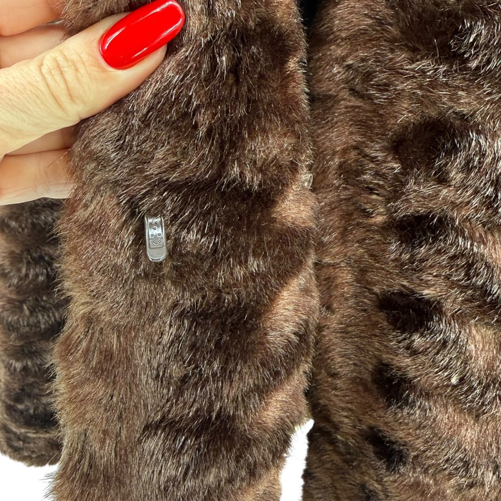 Vintage Dennis Basso Brown Faux Fur Coat Lapel Collar Winter Womens size M‎ - Picture 6 of 16